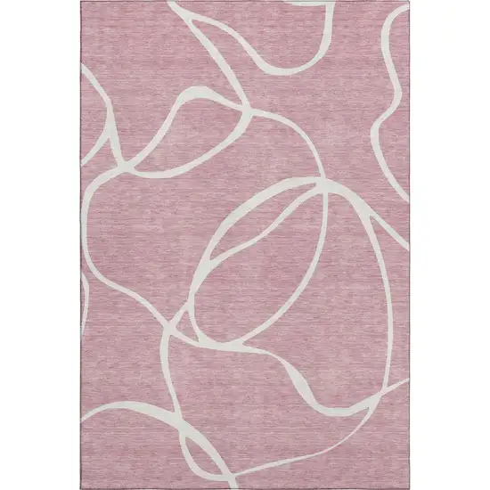 Pink And Ivory Abstract Washable Area Rug With UV Protection Photo 4