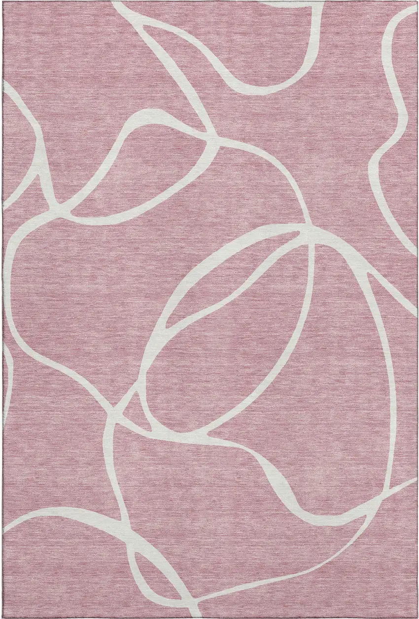 Pink And Ivory Abstract Washable Area Rug With UV Protection Photo 4