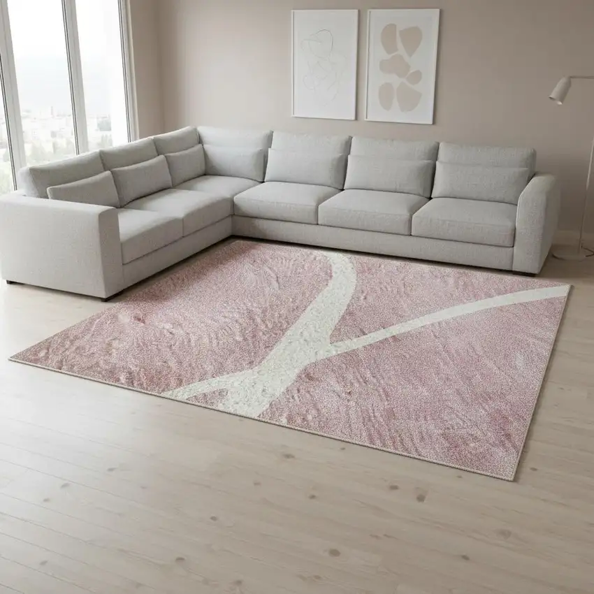 Pink And Ivory Abstract Washable Area Rug With UV Protection Photo 2