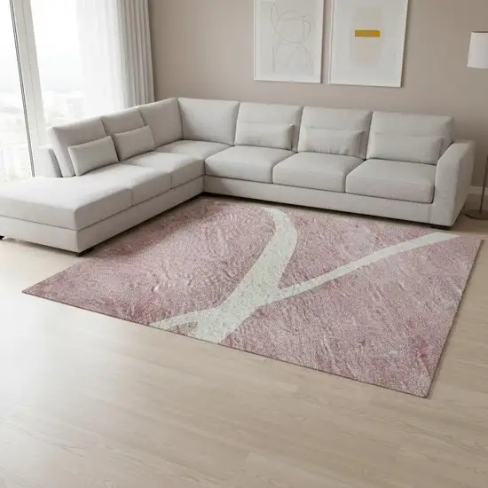 Pink And Ivory Abstract Washable Area Rug With UV Protection Photo 2