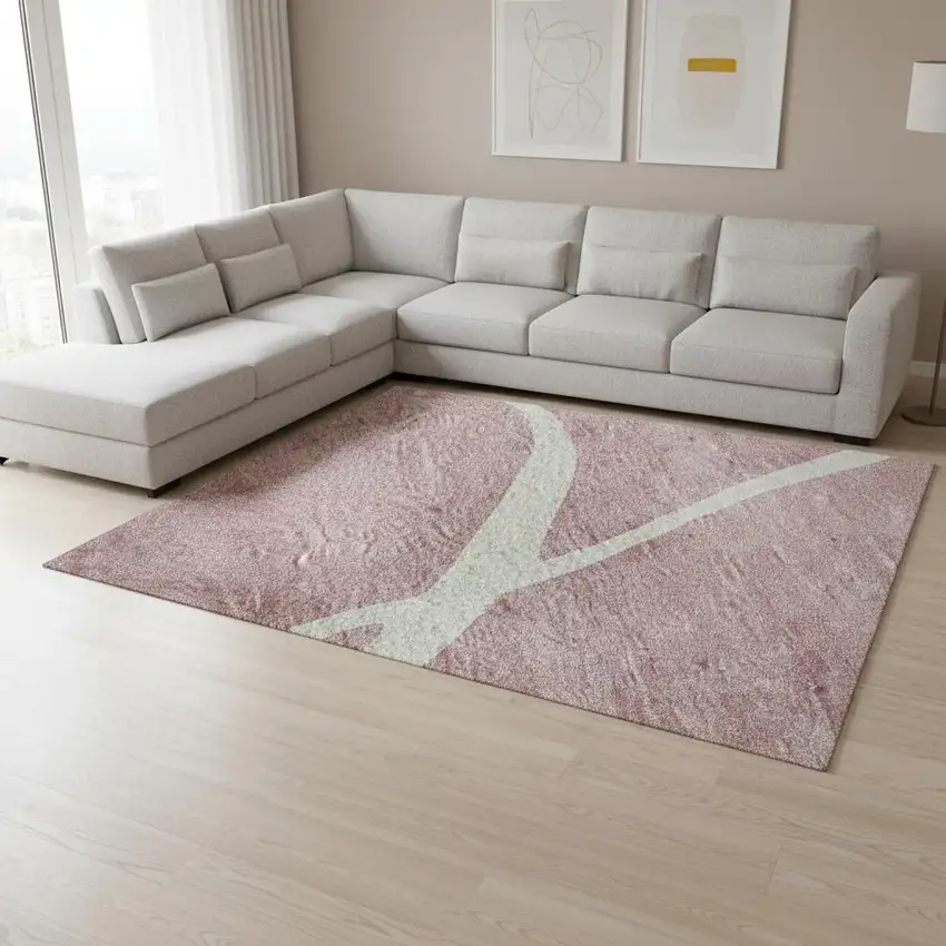 Pink And Ivory Abstract Washable Area Rug With UV Protection Photo 2
