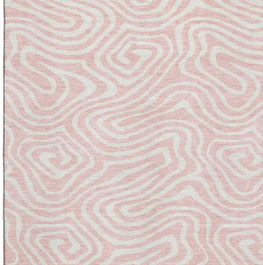 Pink And Ivory Abstract Washable Area Rug With UV Protection Photo 2
