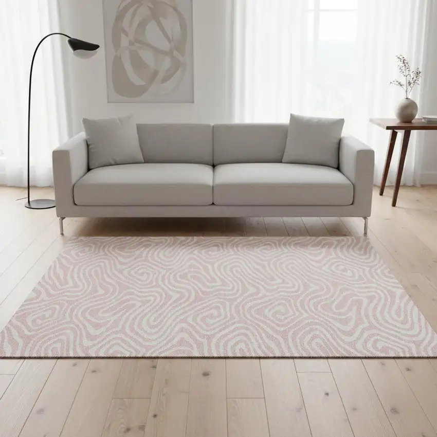 Pink And Ivory Abstract Washable Area Rug With UV Protection Photo 2