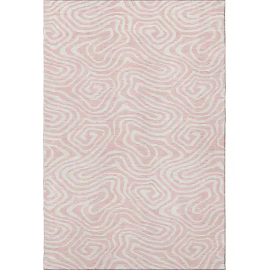 Pink And Ivory Abstract Washable Area Rug With UV Protection Photo 3