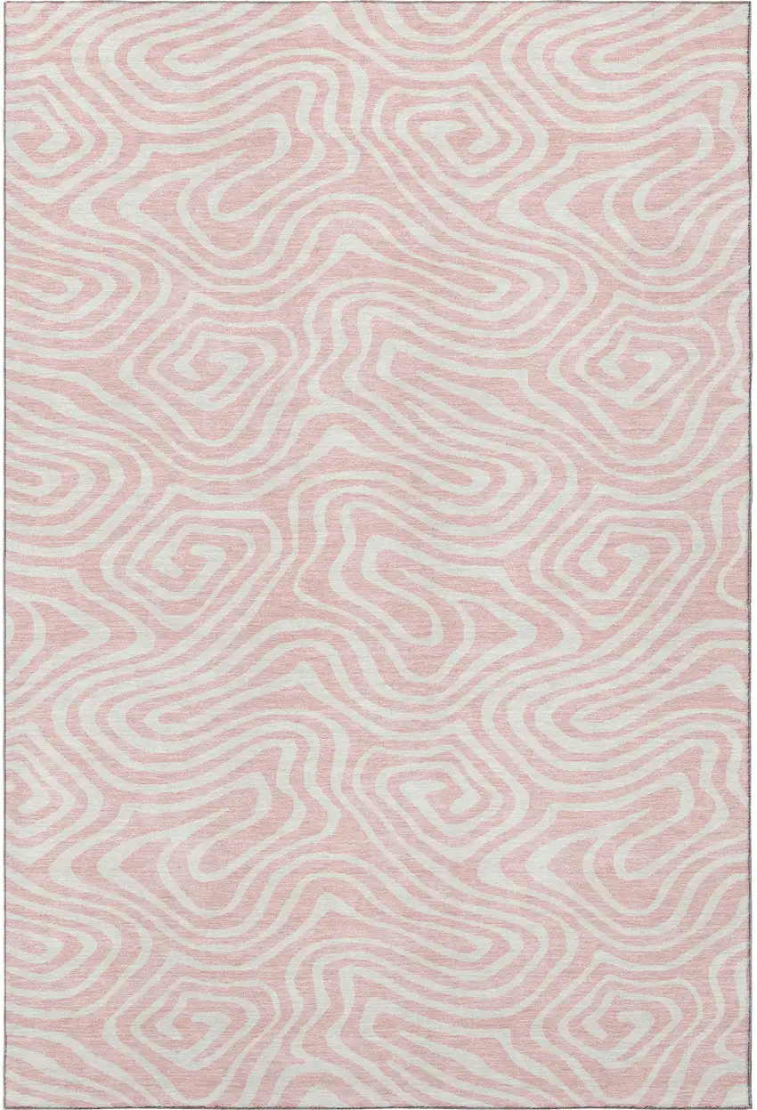 Pink And Ivory Abstract Washable Area Rug With UV Protection Photo 3