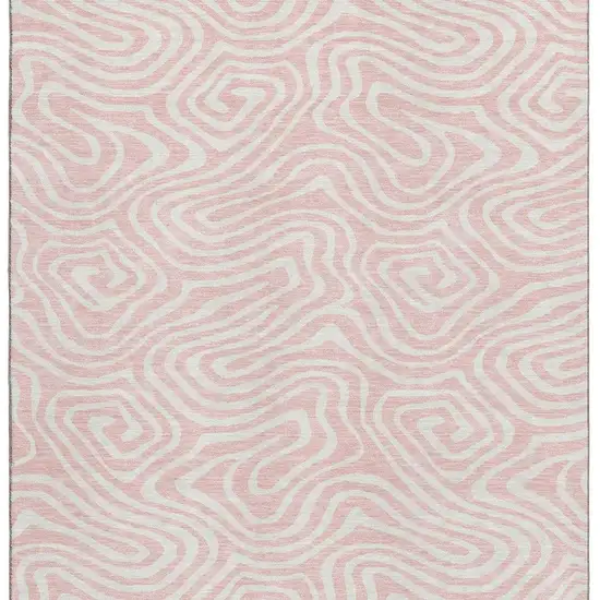 Pink And Ivory Abstract Washable Area Rug With UV Protection Photo 2