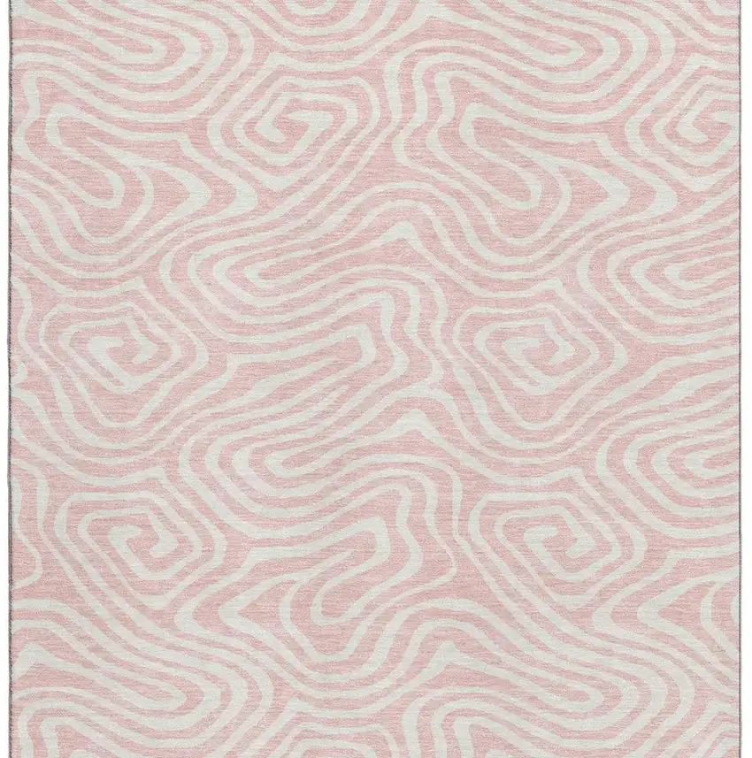 Pink And Ivory Abstract Washable Area Rug With UV Protection Photo 2
