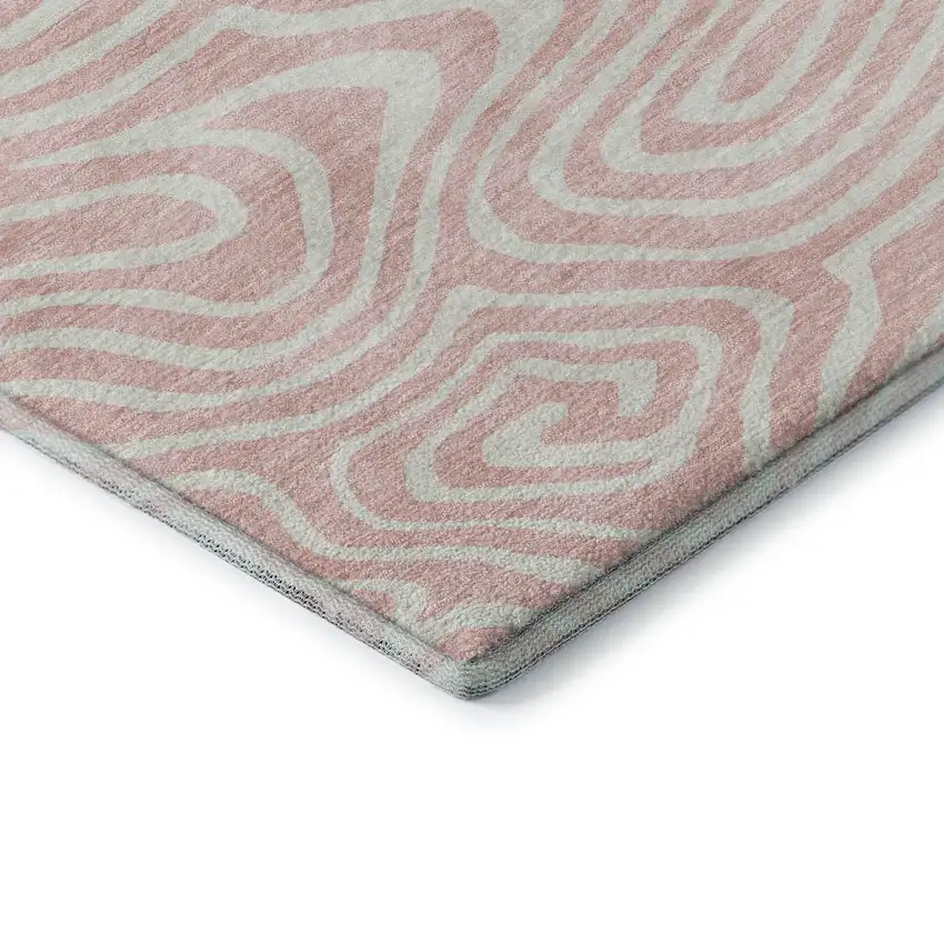 Pink And Ivory Abstract Washable Area Rug With UV Protection Photo 8