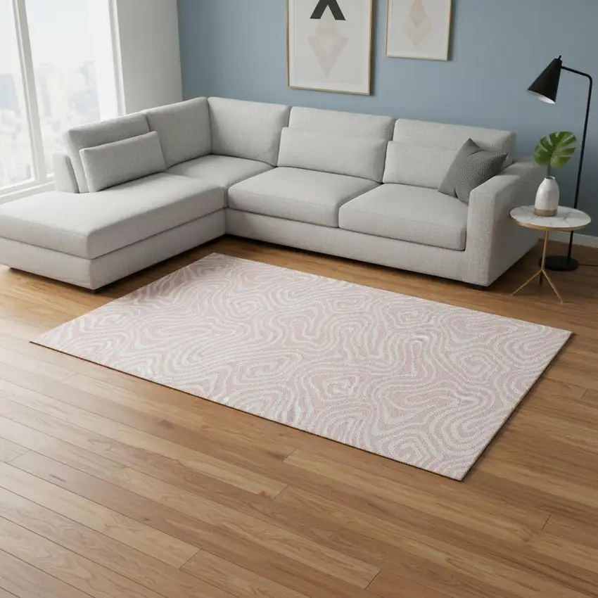 Pink And Ivory Abstract Washable Area Rug With UV Protection Photo 2