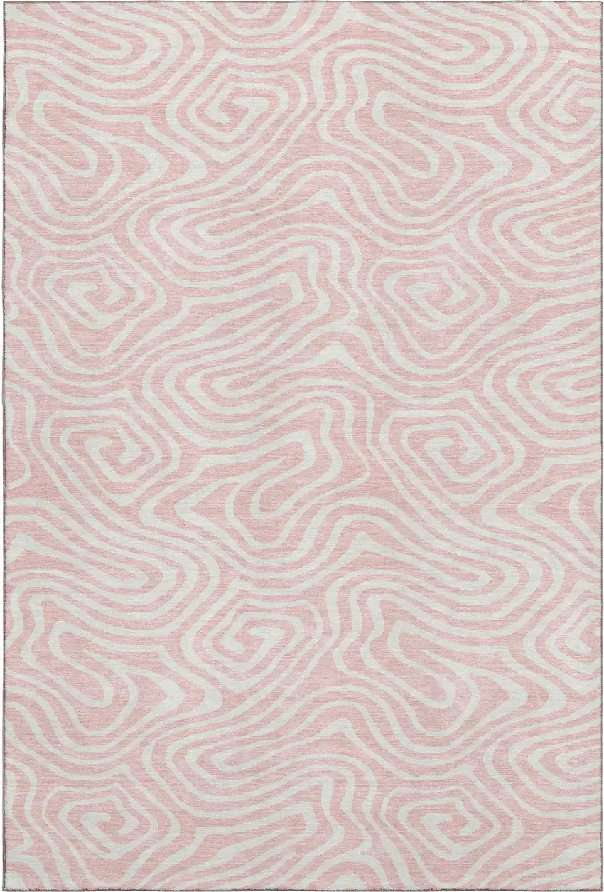 Pink And Ivory Abstract Washable Area Rug With UV Protection Photo 1