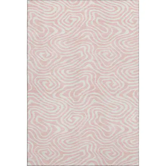 Pink And Ivory Abstract Washable Area Rug With UV Protection Photo 1