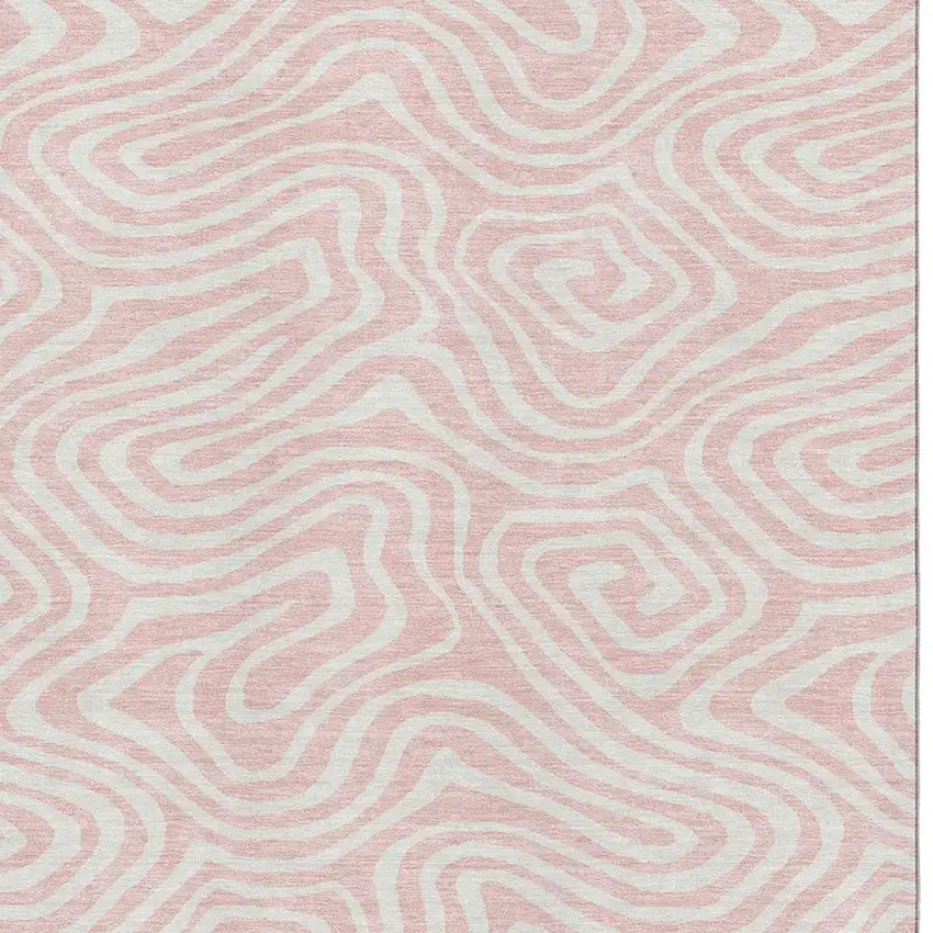 Pink And Ivory Abstract Washable Area Rug With UV Protection Photo 3