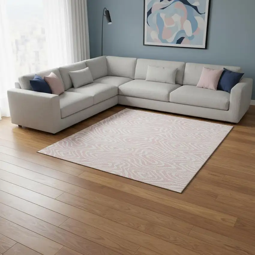 Pink And Ivory Abstract Washable Area Rug With UV Protection Photo 2