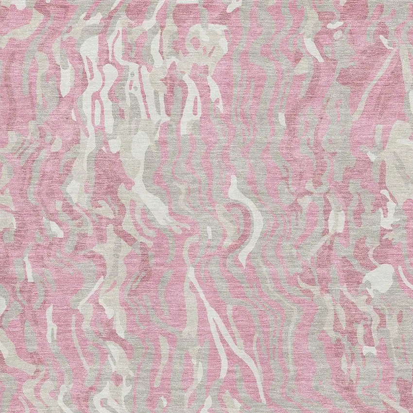 Pink And Ivory Abstract Washable Area Rug With UV Protection Photo 2