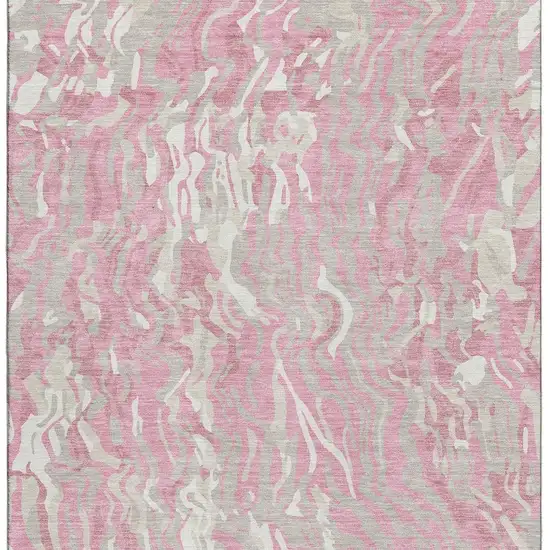 Pink And Ivory Abstract Washable Area Rug With UV Protection Photo 3