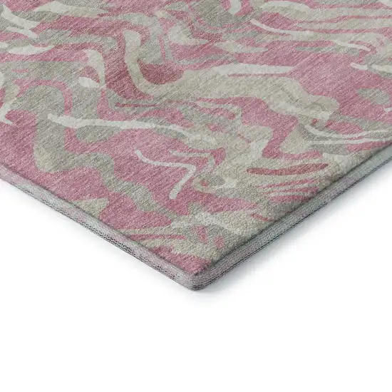 Pink And Ivory Abstract Washable Area Rug With UV Protection Photo 7