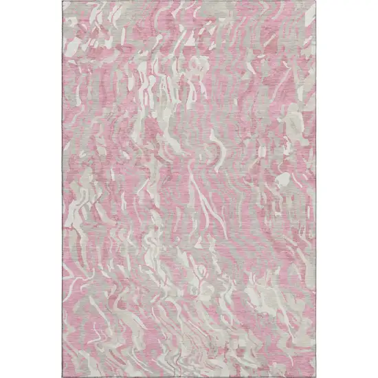 Pink And Ivory Abstract Washable Area Rug With UV Protection Photo 1