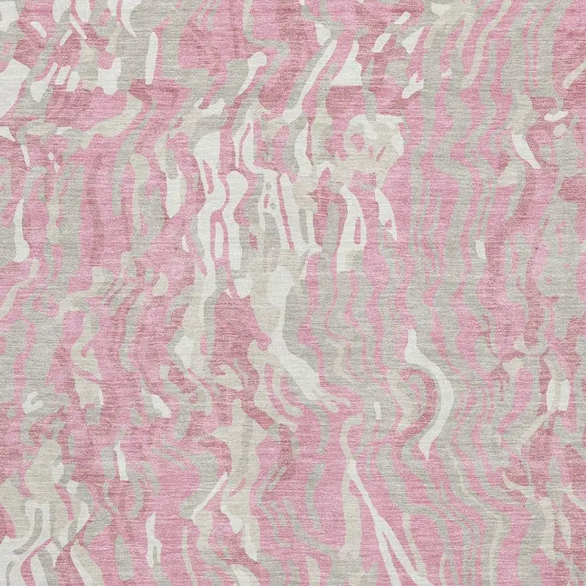 Pink And Ivory Abstract Washable Area Rug With UV Protection Photo 2