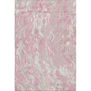 Photo of Pink And Ivory Abstract Washable Area Rug With UV Protection