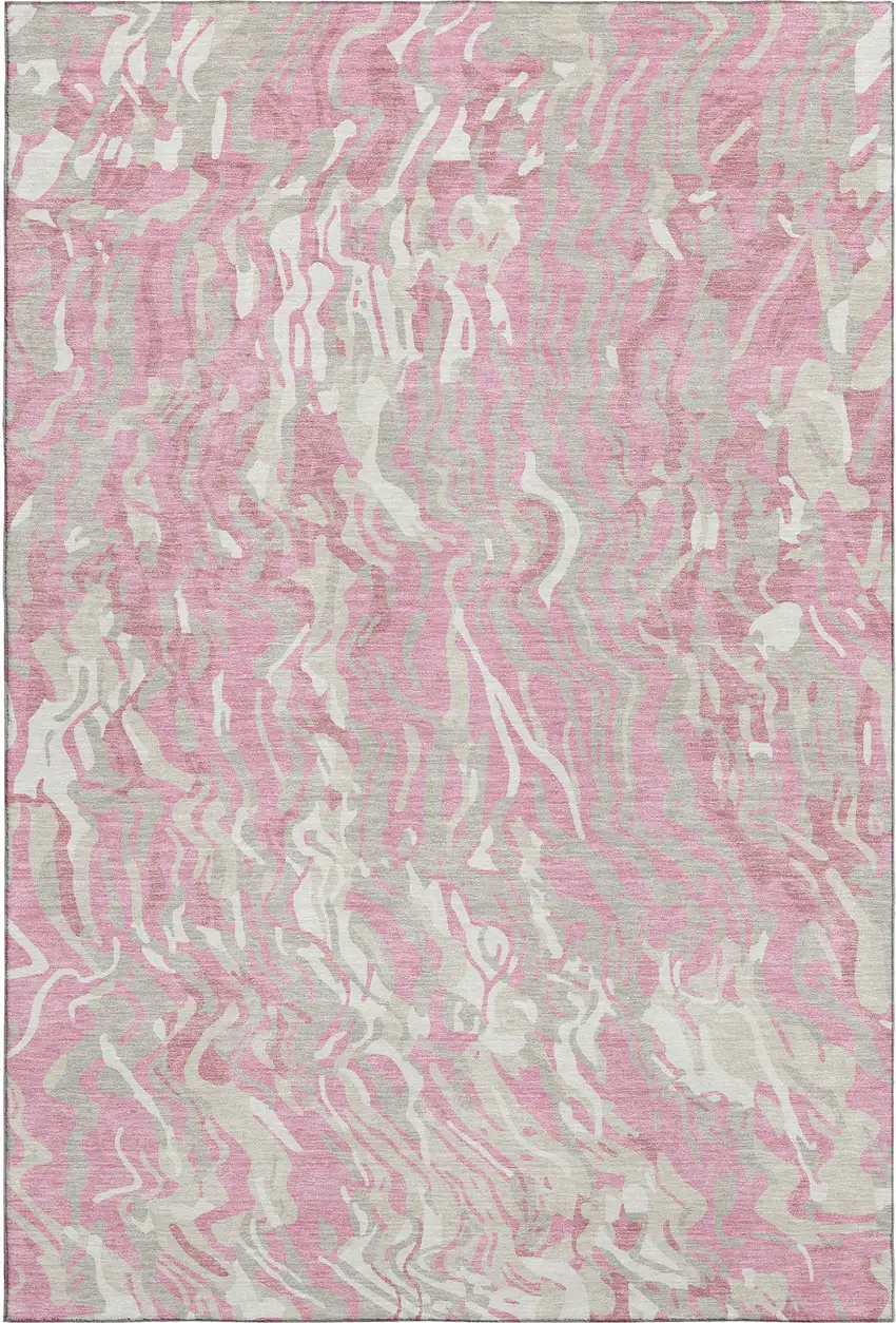 Pink And Ivory Abstract Washable Area Rug With UV Protection Photo 1