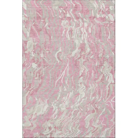 Pink And Ivory Abstract Washable Area Rug With UV Protection Photo 3