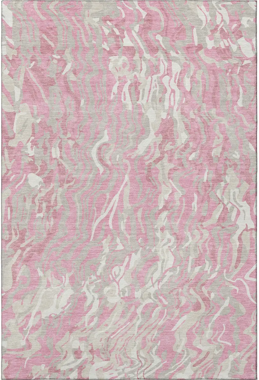 Pink And Ivory Abstract Washable Area Rug With UV Protection Photo 3