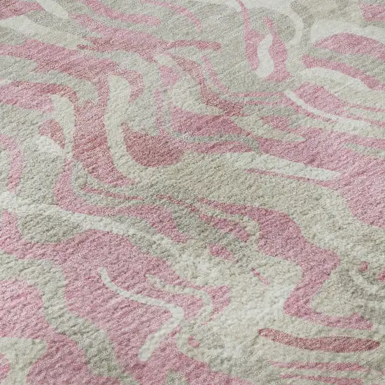 Pink And Ivory Abstract Washable Area Rug With UV Protection Photo 9