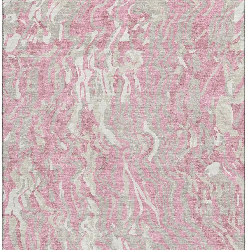 Pink And Ivory Abstract Washable Area Rug With UV Protection Photo 2