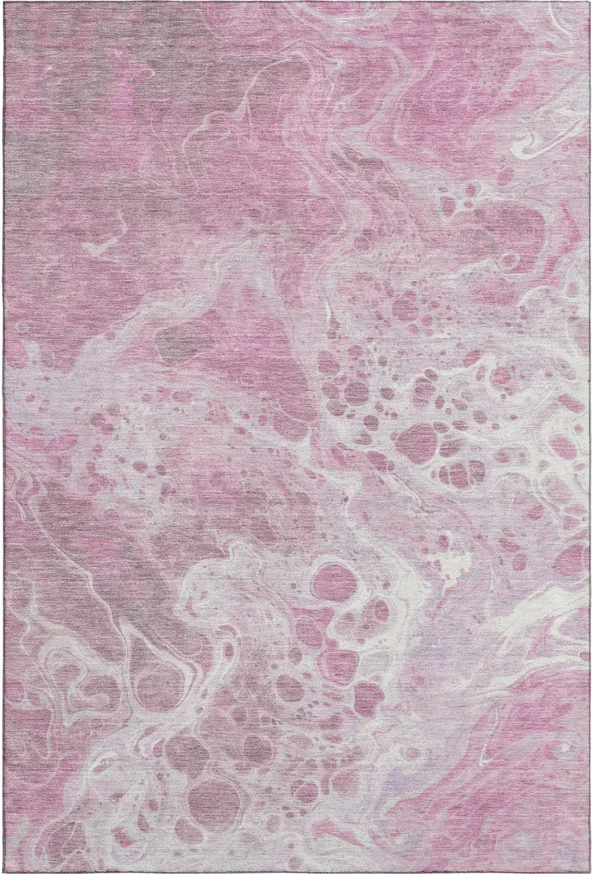Pink And Ivory Abstract Washable Area Rug With UV Protection Photo 1