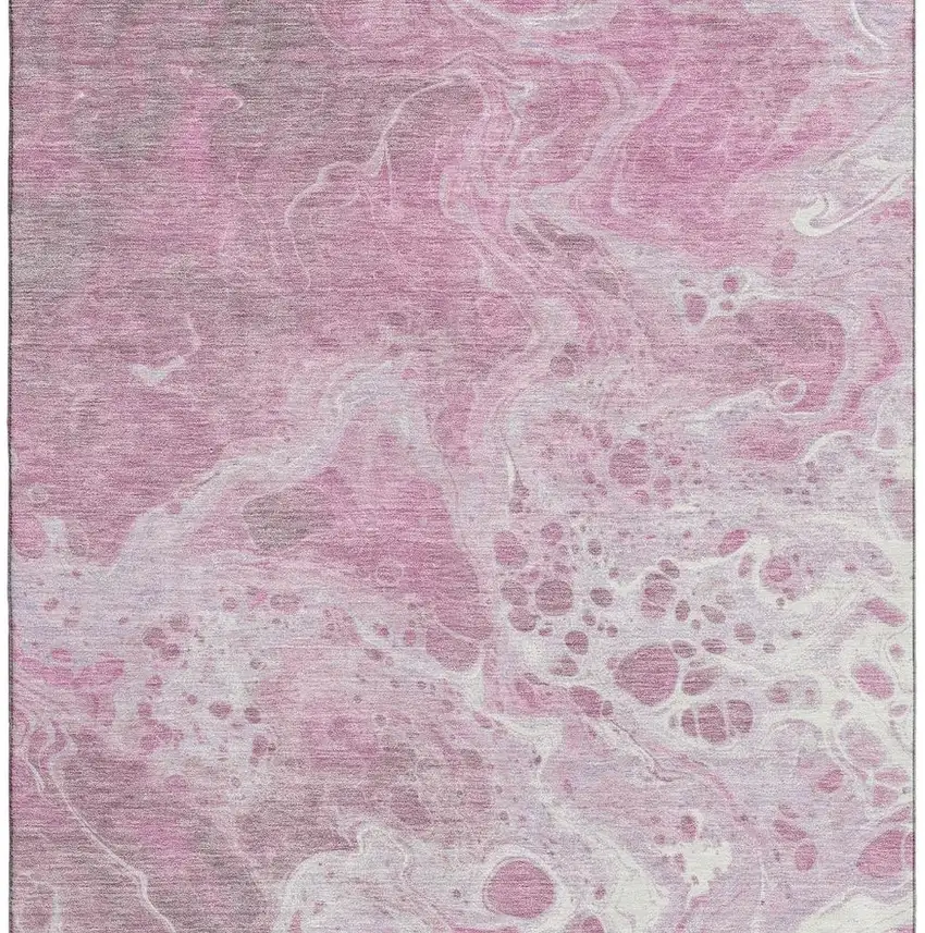 Pink And Ivory Abstract Washable Area Rug With UV Protection Photo 3
