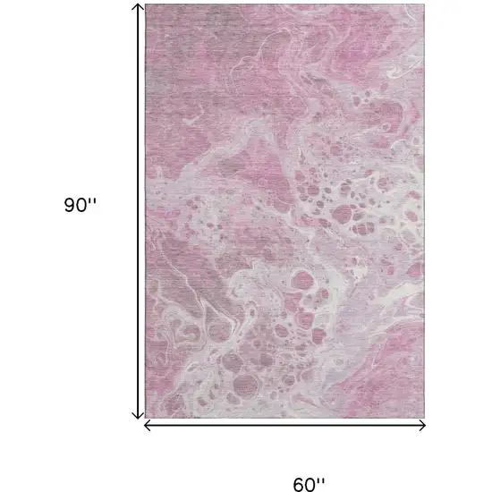 Pink And Ivory Abstract Washable Area Rug With UV Protection Photo 9
