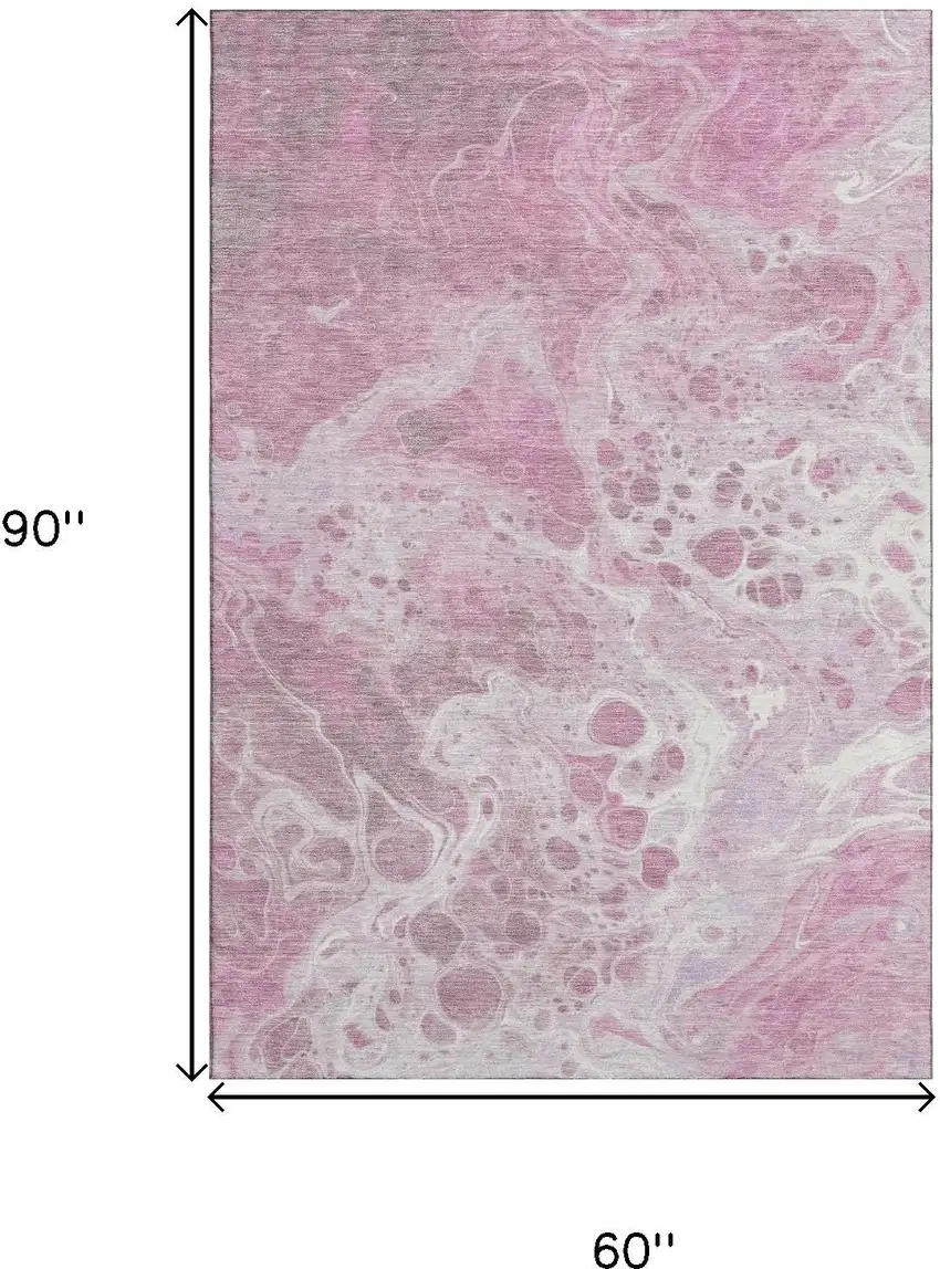 Pink And Ivory Abstract Washable Area Rug With UV Protection Photo 9