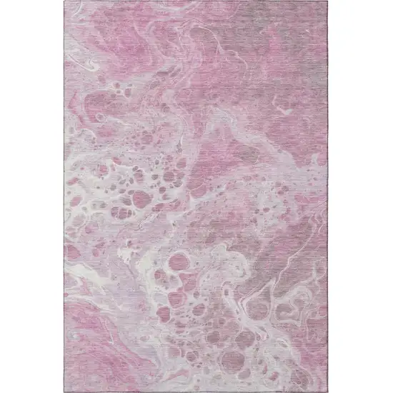 Pink And Ivory Abstract Washable Area Rug With UV Protection Photo 3