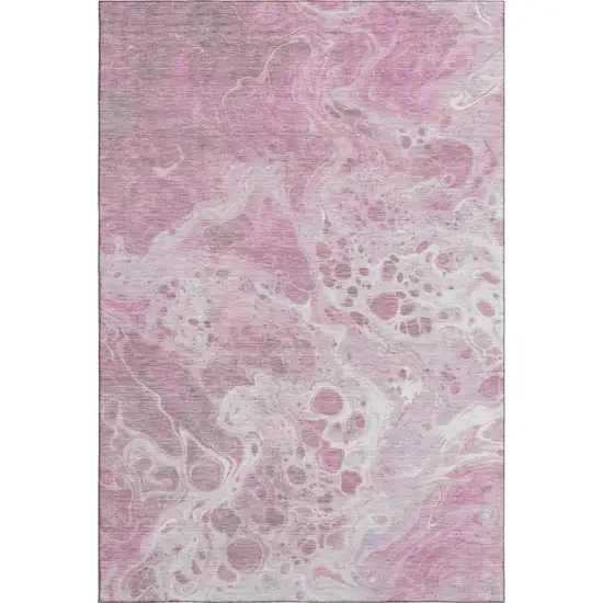 Pink And Ivory Abstract Washable Area Rug With UV Protection Photo 1