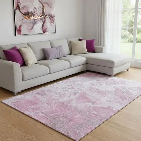 Pink And Ivory Abstract Washable Area Rug With UV Protection Photo 2