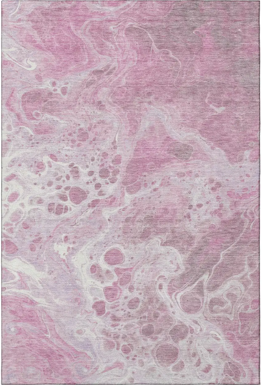Pink And Ivory Abstract Washable Area Rug With UV Protection Photo 3