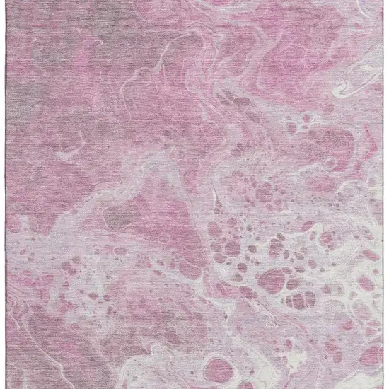 Pink And Ivory Abstract Washable Area Rug With UV Protection Photo 3
