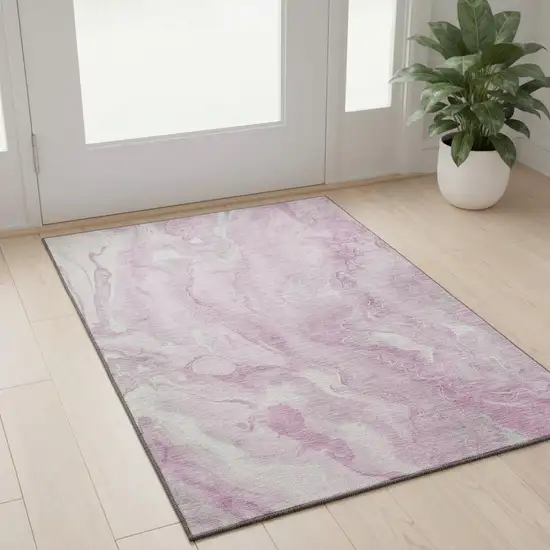 Pink And Ivory Abstract Washable Area Rug With UV Protection Photo 2