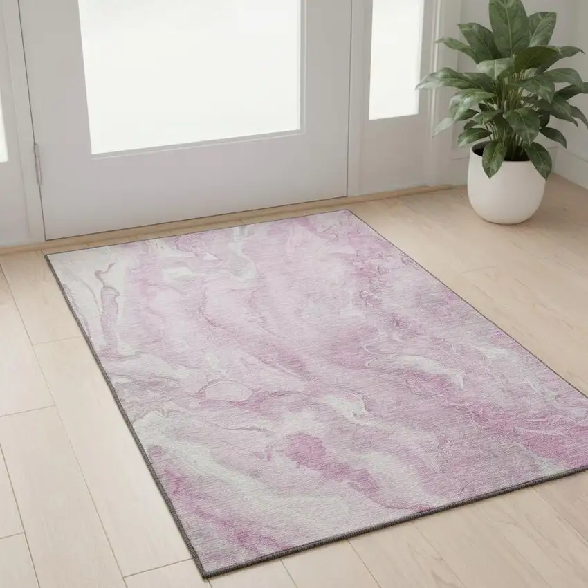 Pink And Ivory Abstract Washable Area Rug With UV Protection Photo 2