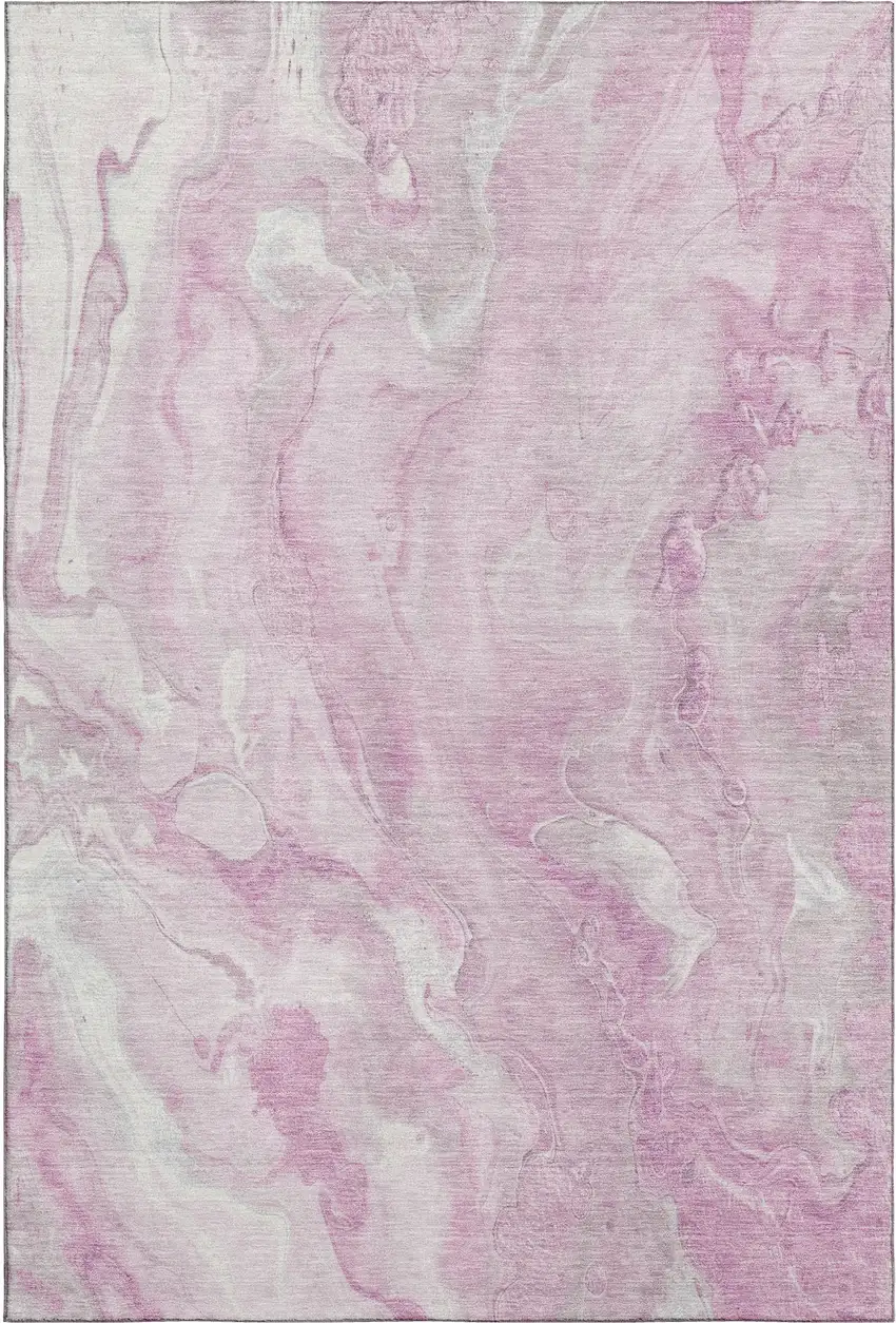 Pink And Ivory Abstract Washable Area Rug With UV Protection Photo 1