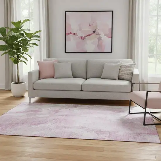 Pink And Ivory Abstract Washable Area Rug With UV Protection Photo 2