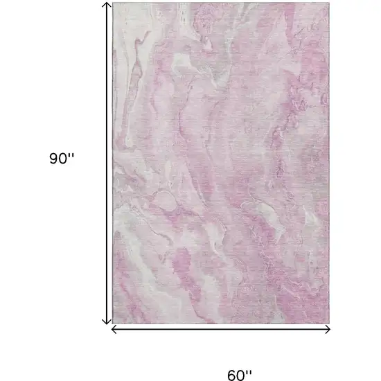 Pink And Ivory Abstract Washable Area Rug With UV Protection Photo 9