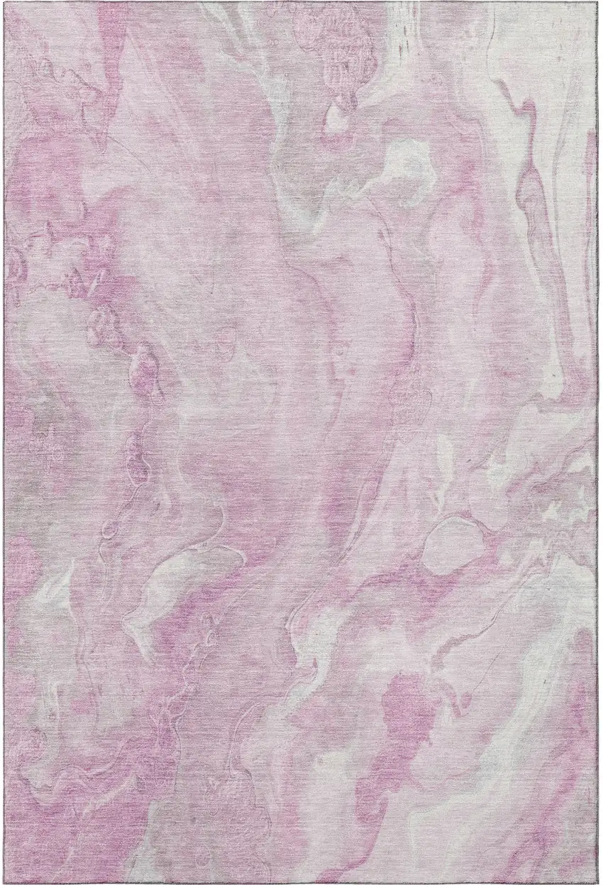 Pink And Ivory Abstract Washable Area Rug With UV Protection Photo 3