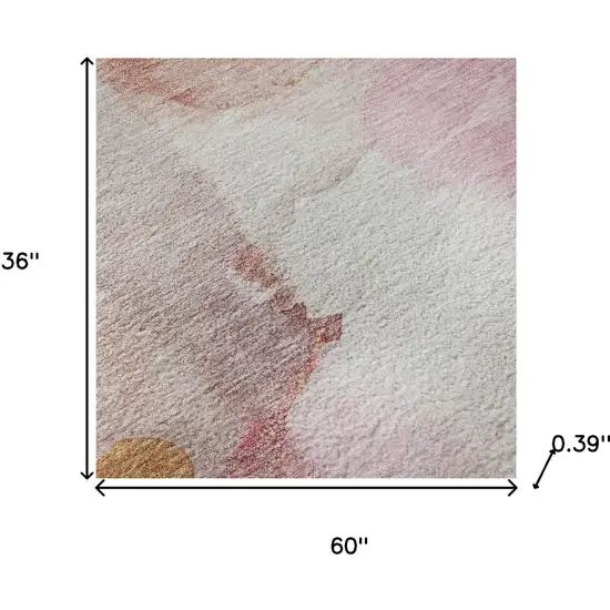 Pink And Ivory Abstract Washable Area Rug With UV Protection Photo 9