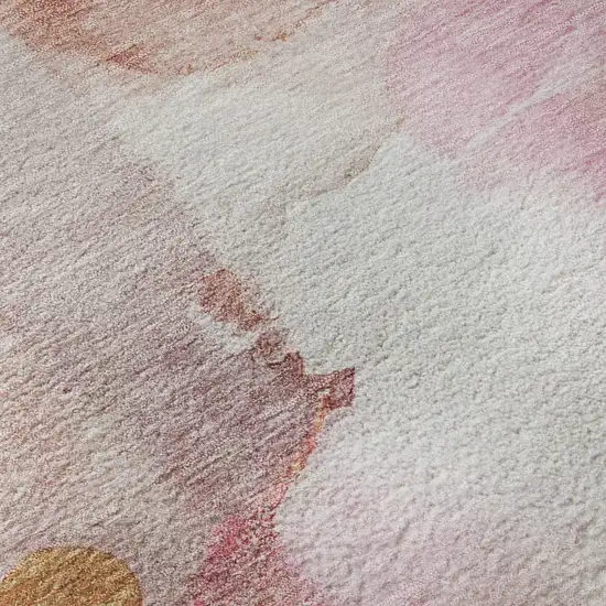 Pink And Ivory Abstract Washable Area Rug With UV Protection Photo 3