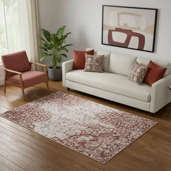Pink And Ivory Abstract Washable Area Rug With UV Protection Photo 2