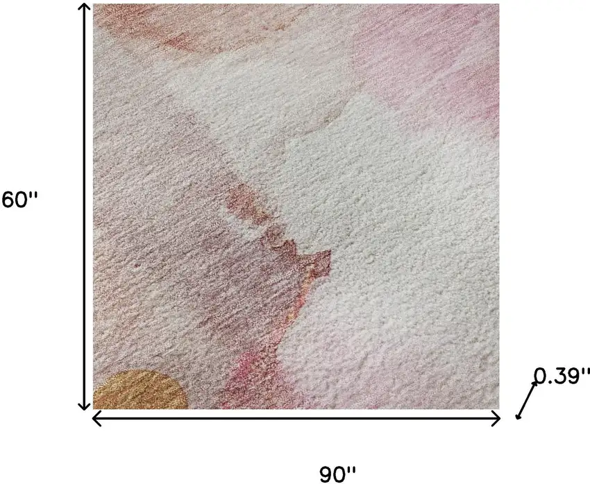 Pink And Ivory Abstract Washable Area Rug With UV Protection Photo 9