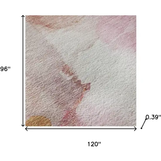 Pink And Ivory Abstract Washable Area Rug With UV Protection Photo 9