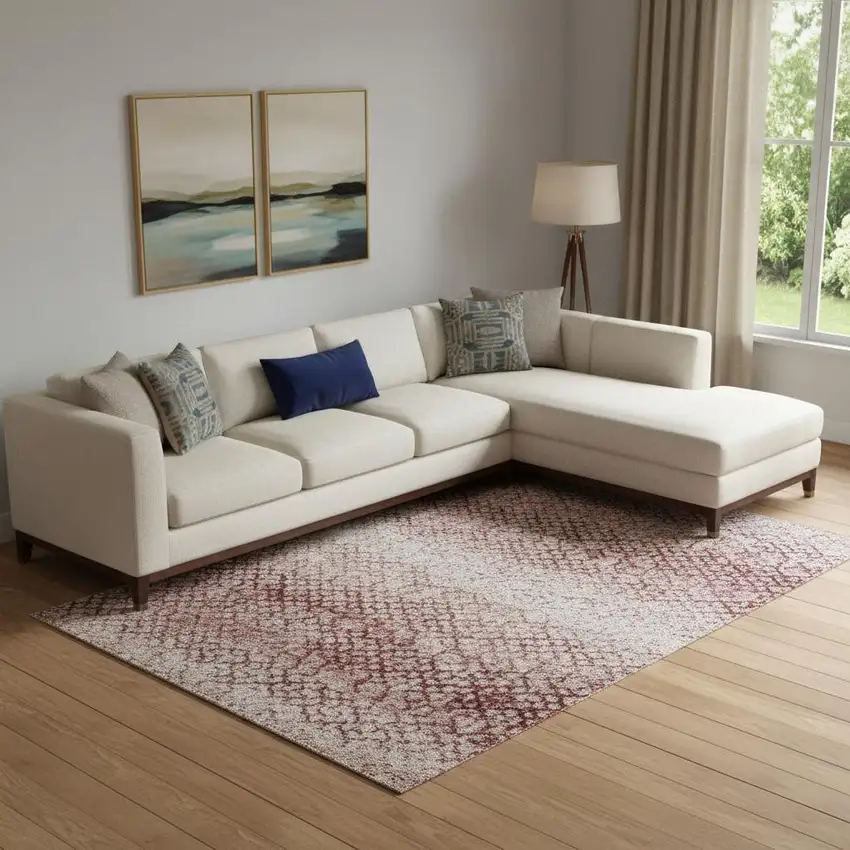 Pink And Ivory Abstract Washable Area Rug With UV Protection Photo 2