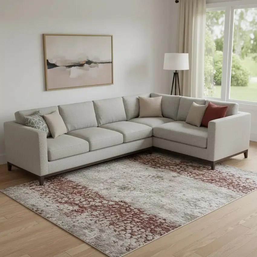 Pink And Ivory Abstract Washable Area Rug With UV Protection Photo 2